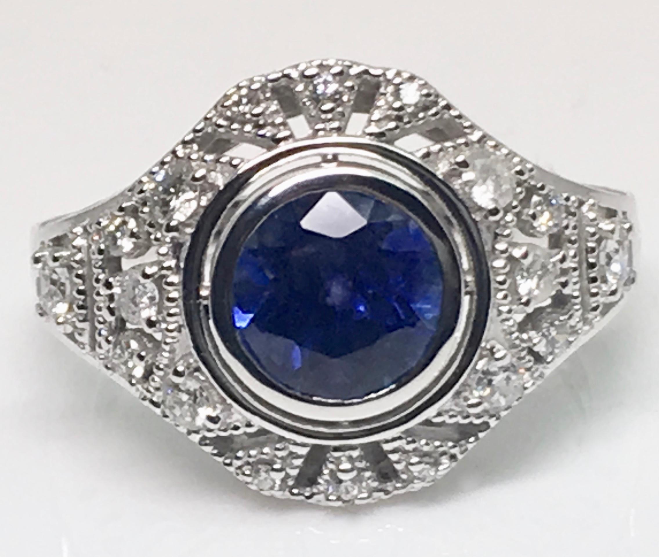 Women's Natural Round Sapphire Diamond Cocktail Cluster Engagement Ring