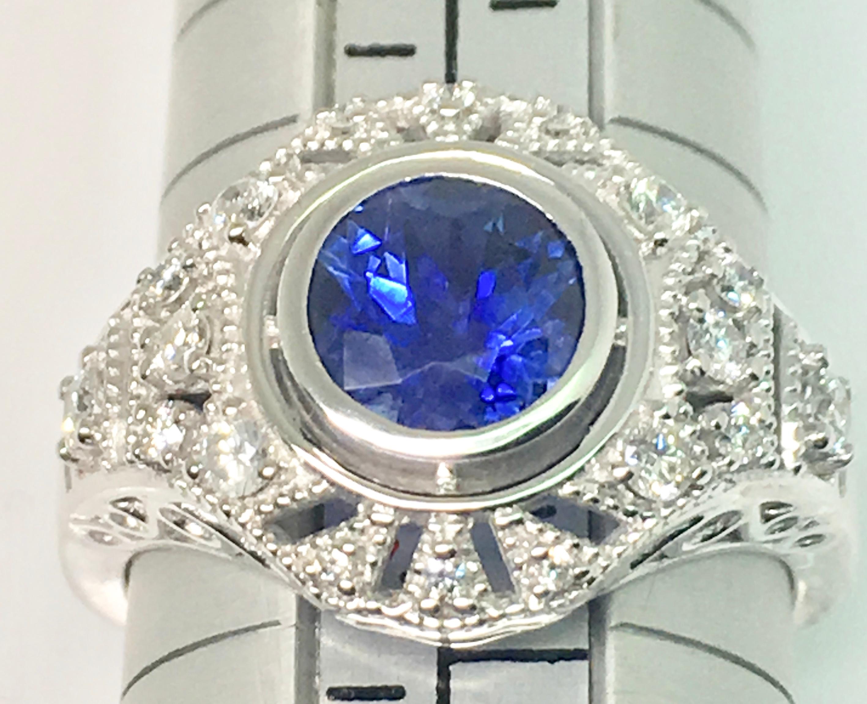 Natural Round Sapphire Diamond Cocktail Cluster Engagement Ring 2