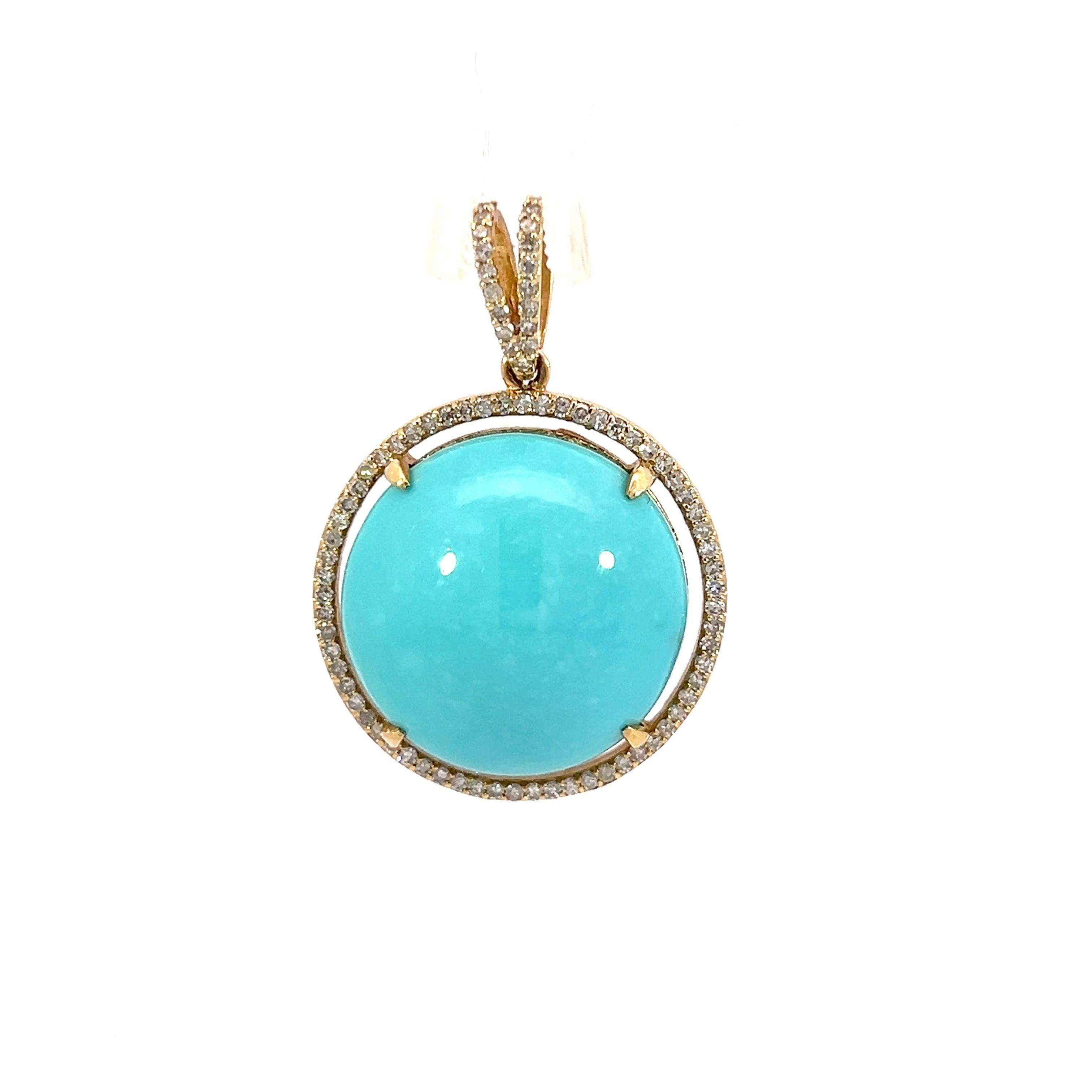 Donna Ciondolo con diamante e turchese rotondo Nature in vendita