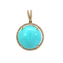 Natural round turquoise and diamond pendant