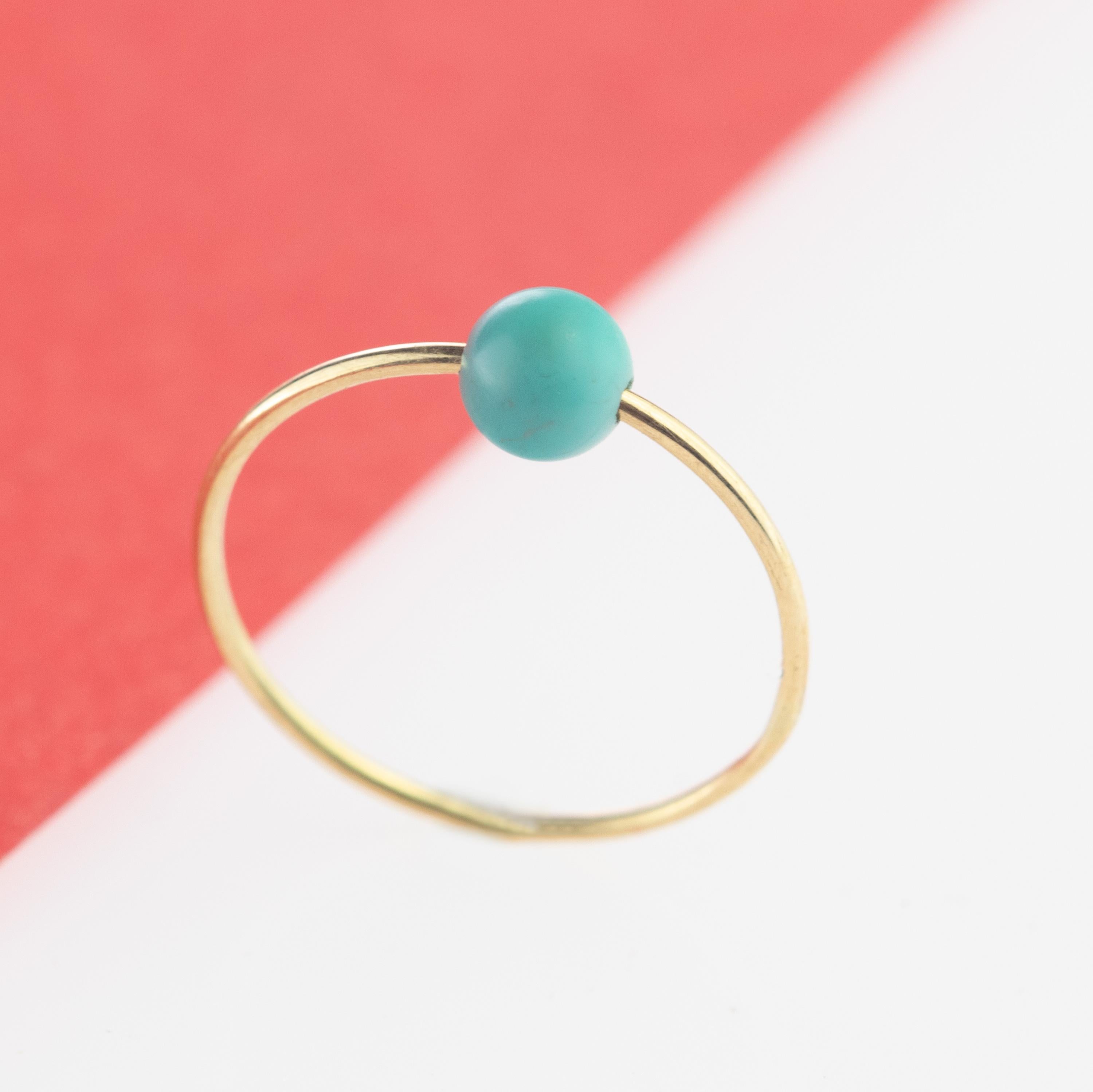 Natürlicher runder Türkis Solitär 18 Karat Gold Planet Neptune Boho Band Ring (Rundschliff) im Angebot