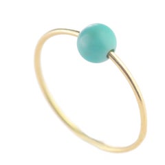 Natural Round Turquoise Solitaire 9 Karat Gold Planet Neptune Boho Band Ring