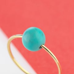 Natural Round Turquoise Solitaire 9 Karat Gold Planet Neptune Boho Band Ring