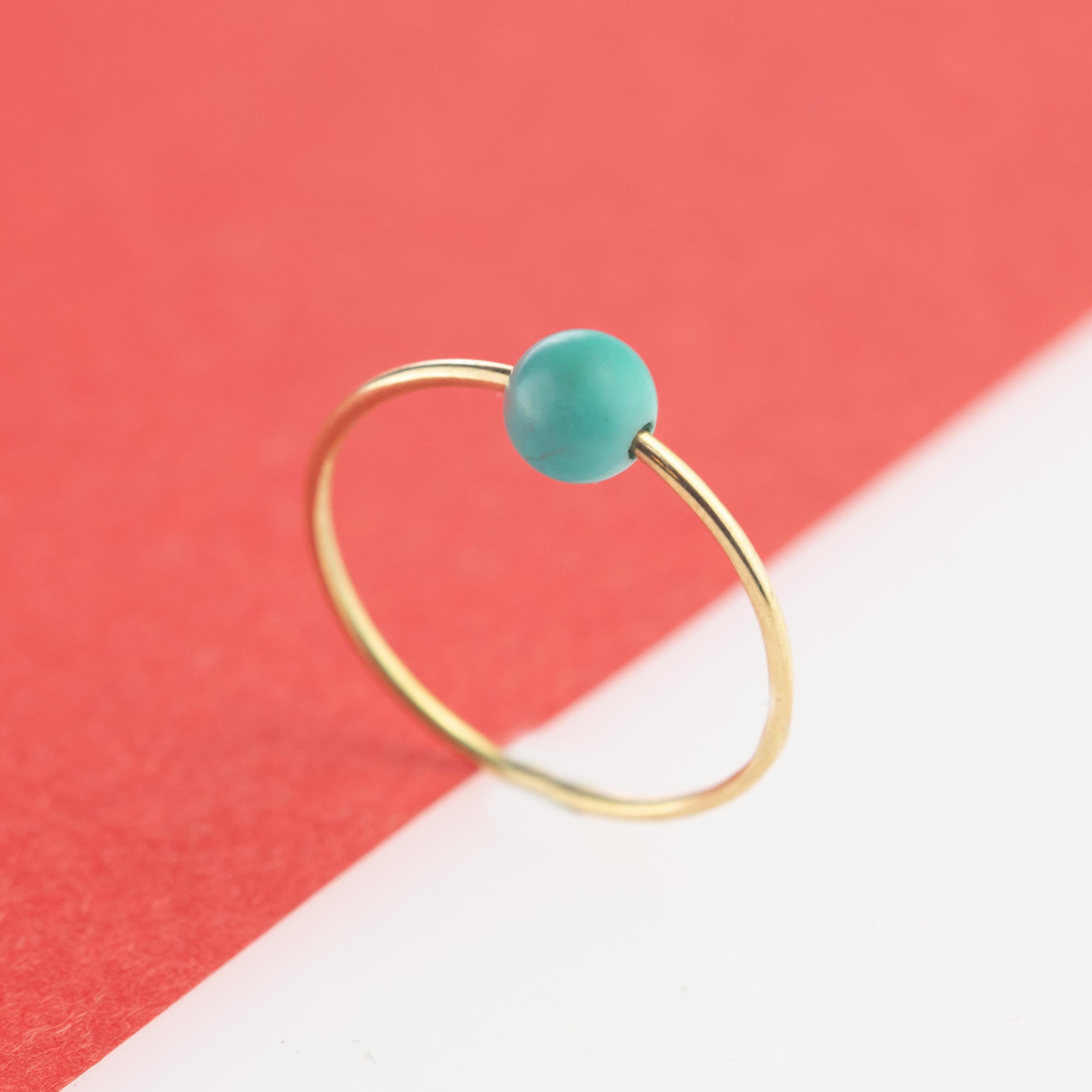 Natürlicher runder Türkis Solitär 9 Karat Gold Planet Neptune Boho Band Ring im Zustand „Neu“ im Angebot in Milano, IT