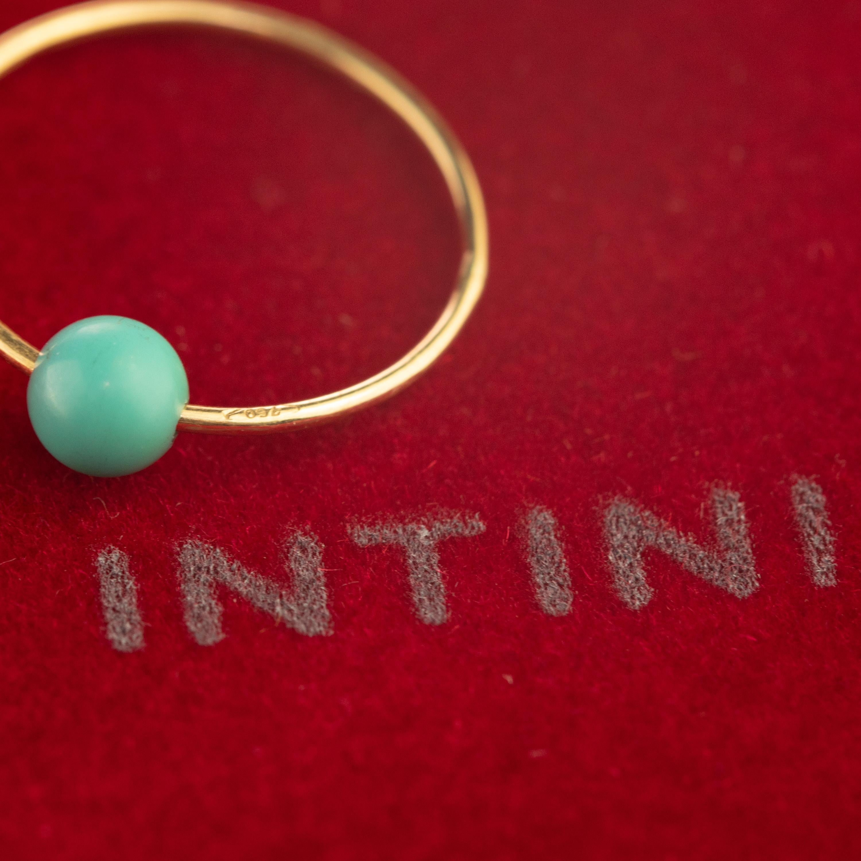 Natural Round Turquoise Solitaire 9 Karat Gold Planet Neptune Boho Band Ring In New Condition For Sale In Milano, IT