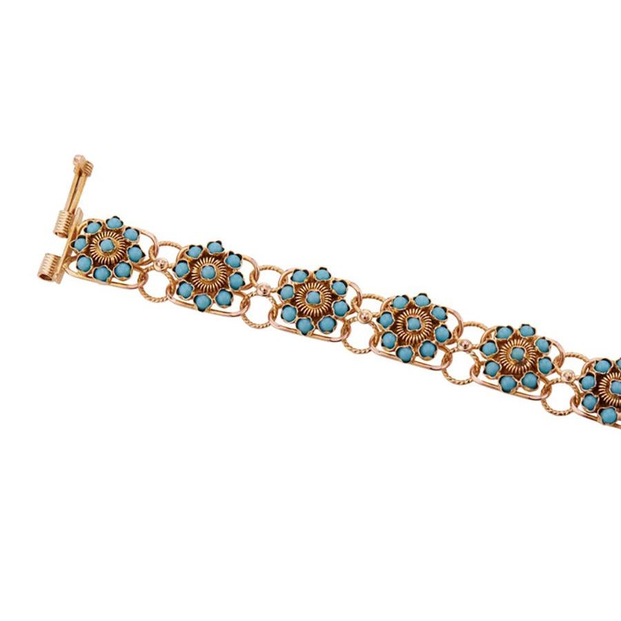 Natürlicher Rundtürkis Gelbgold Blume Link Armband (Rundschliff)