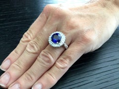 Natural Royal Blue 4.86 Carat Sri Lankan Sapphire and Diamond Ring GIA Certified