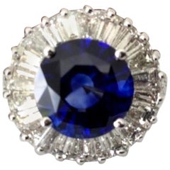 Natural Royal Blue 4.86 Carat Sri Lankan Sapphire and Diamond Ring GIA Certified