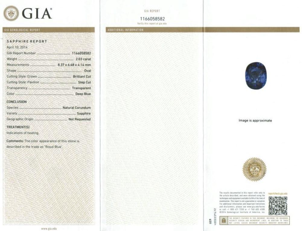 Natürlicher Königlich Blauer Saphir Edelstein 2,03 Karat mit GIA Bericht / JupiterGem (Gemischter Schliff) im Angebot