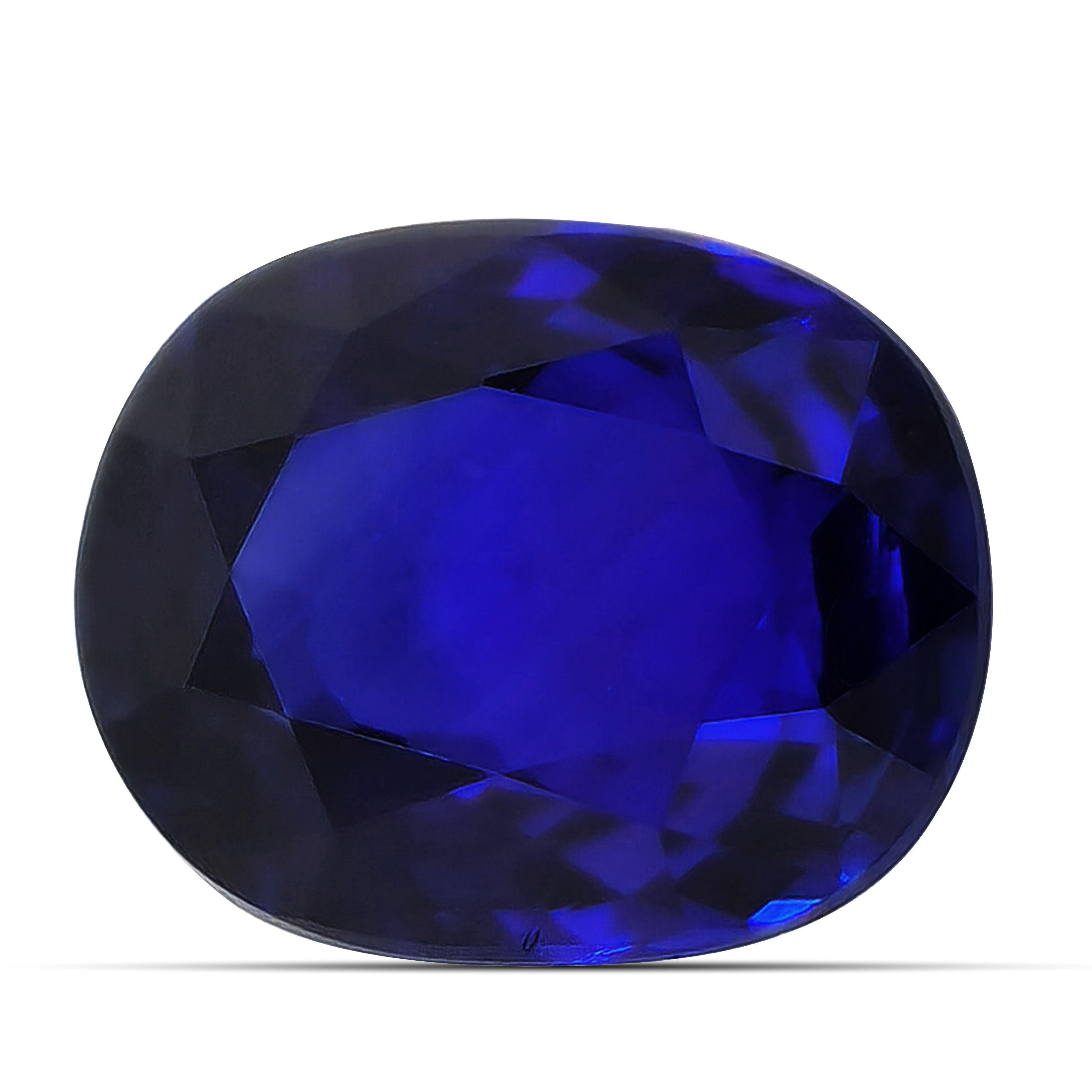 Scopri il fascino accattivante di questo zaffiro blu reale naturale, del peso di 2,17 carati. Rinomata per il suo ricco e profondo colore blu 