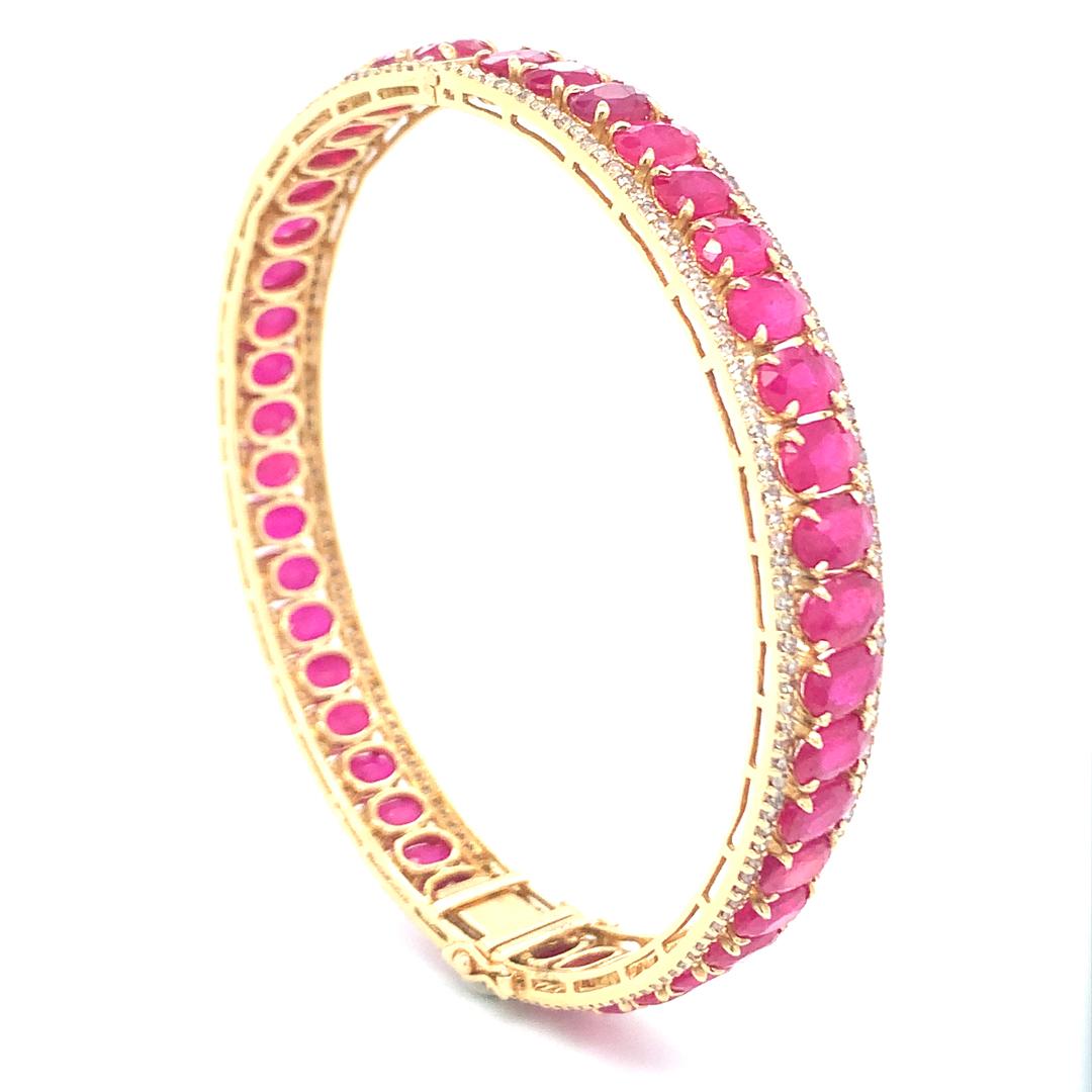 Oval Cut Natural Ruaby and diamond bangle  For Sale