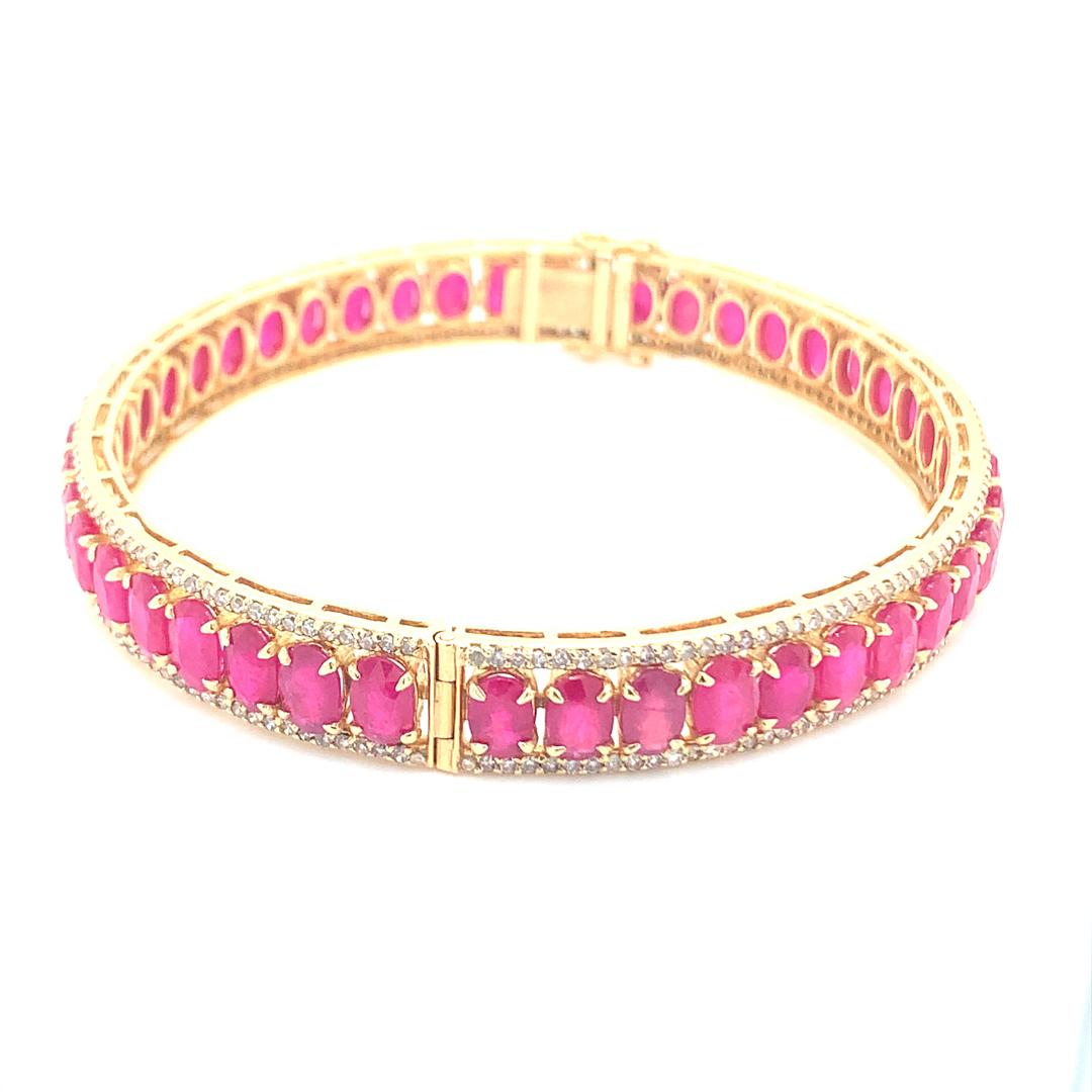 Women's Natural Ruaby and diamond bangle  For Sale