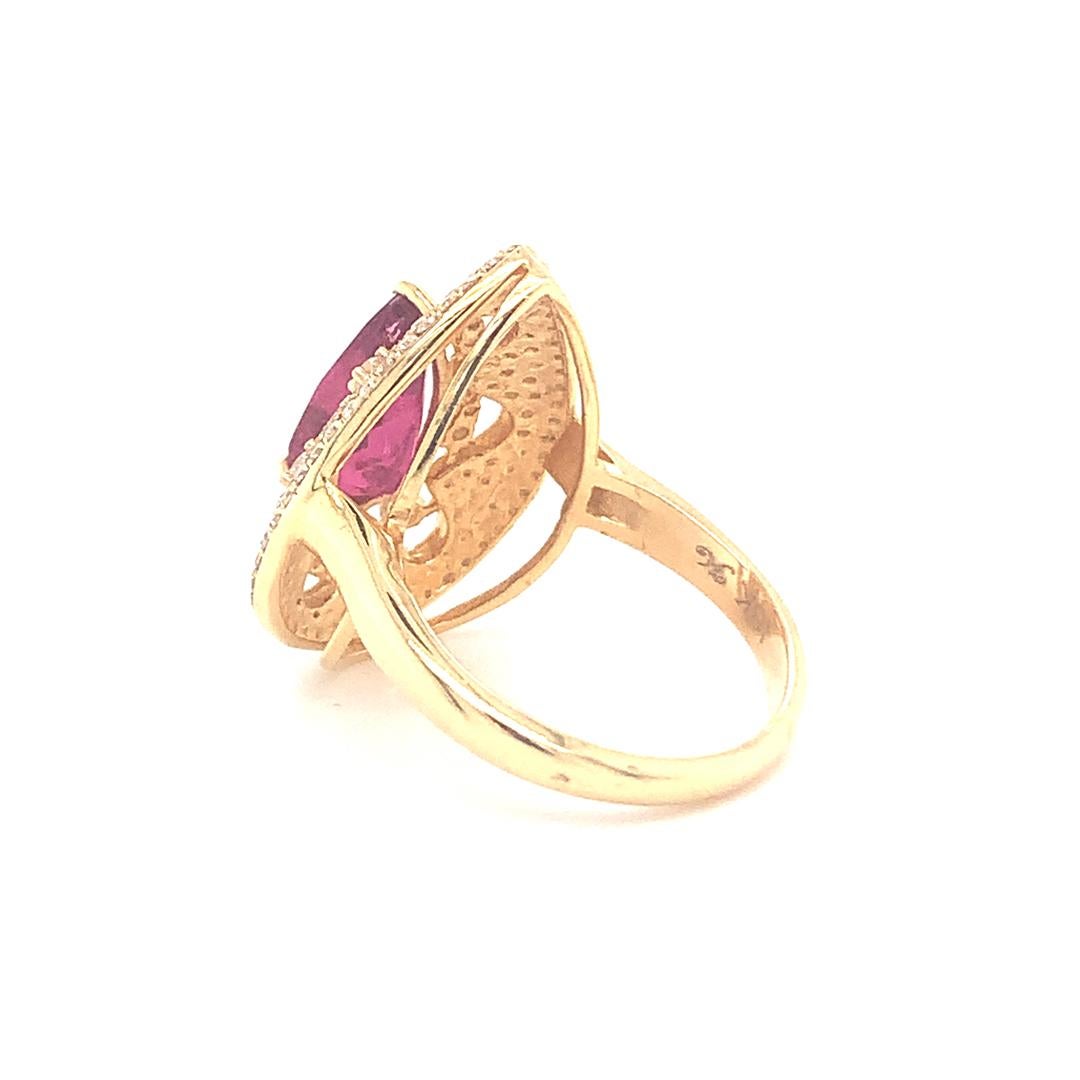 Women's Natural Rubelite and Diamond ring in gold For Sale