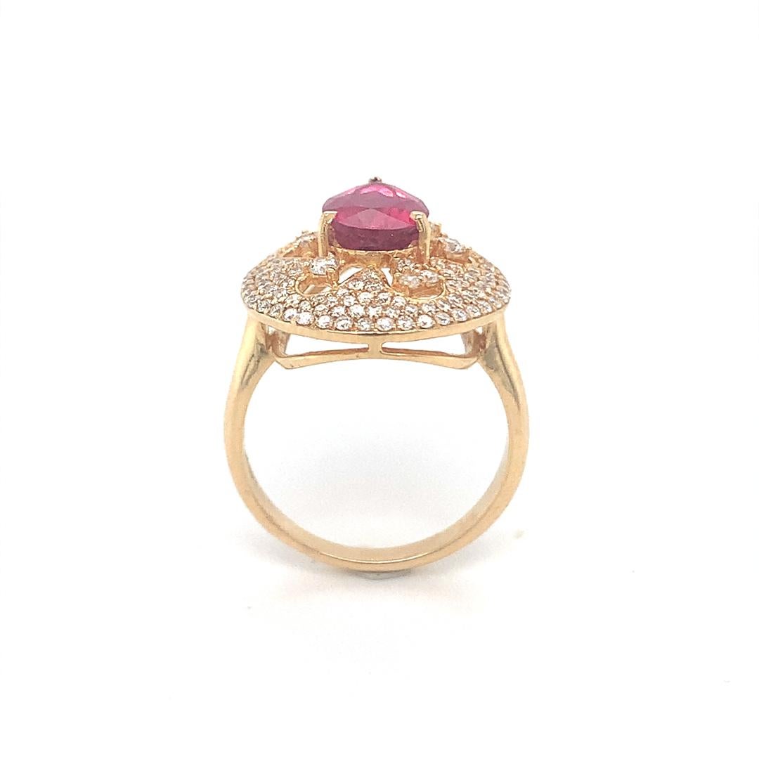 Natural Rubelite and Diamond ring in gold For Sale 1