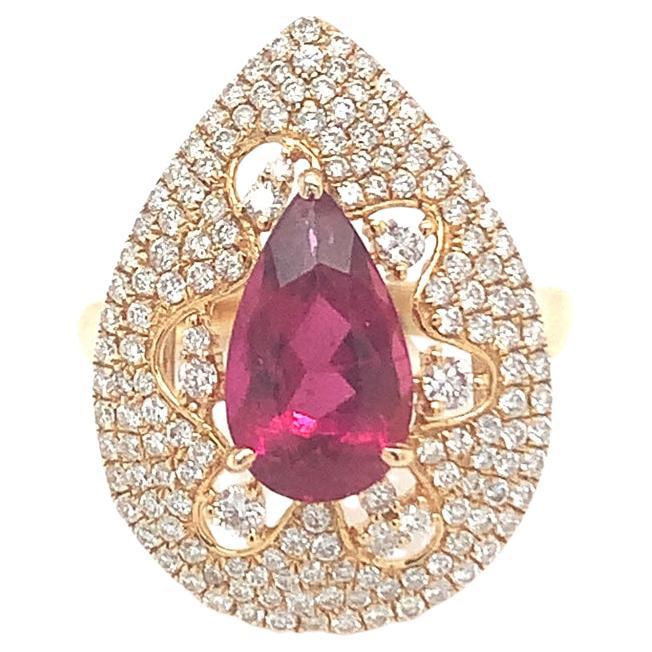 Natural Rubelite and Diamond ring in gold For Sale
