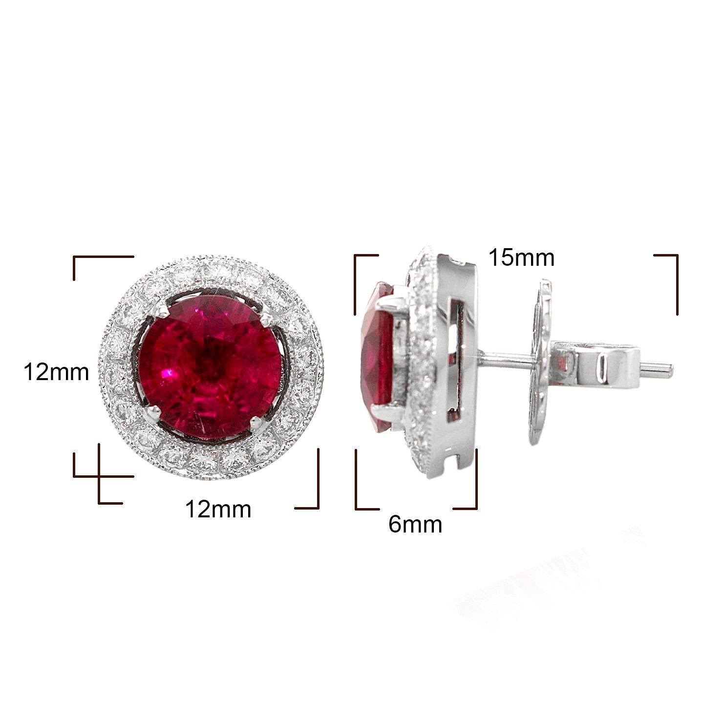 Natural Red Rubellite Gemstones 3.25 cts in 18K White Gold Earrings w Diamonds For Sale 1