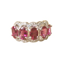 Natural Rubellite Band Ring Set in 18 Karat Gold with Diamonds