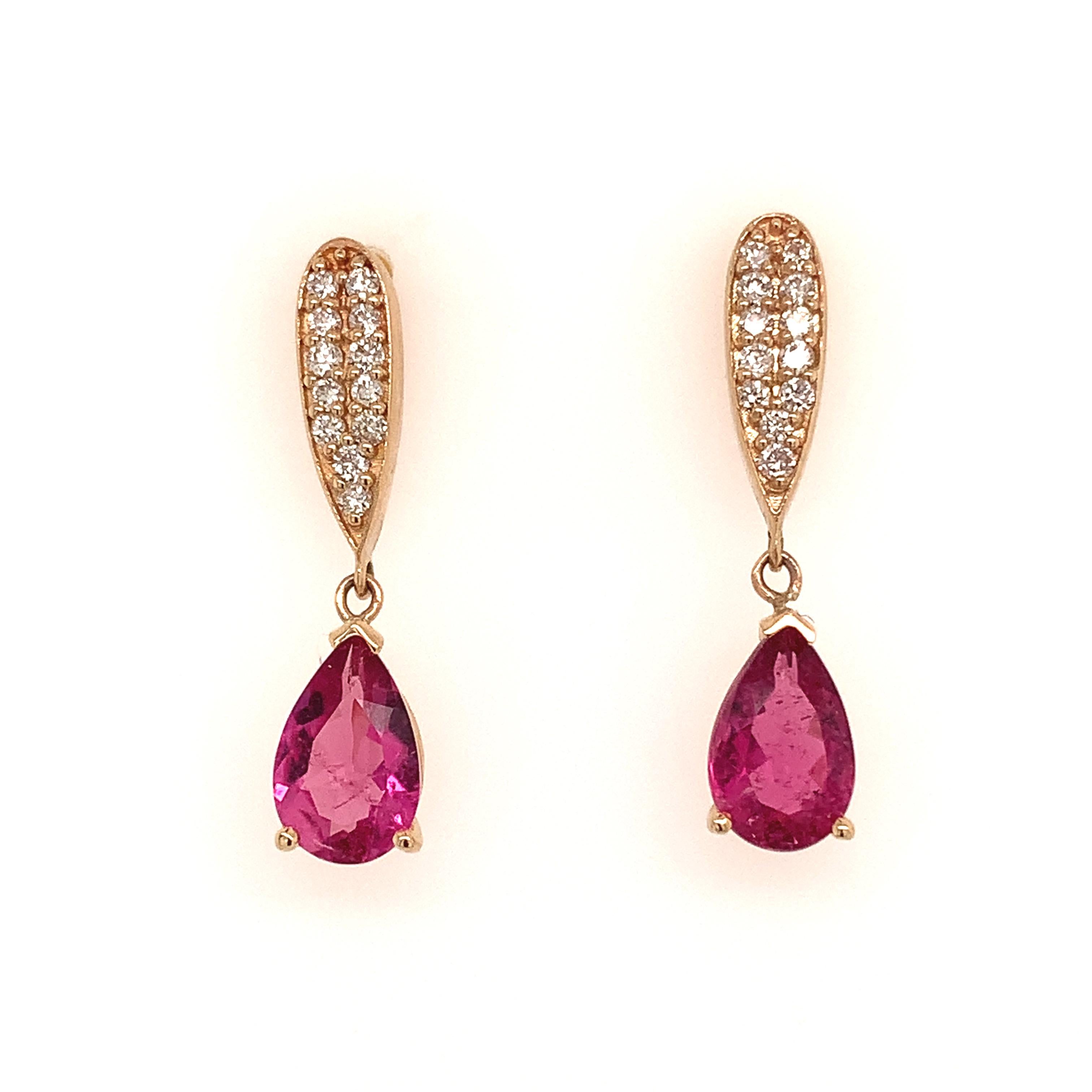 Natural Tourmaline Rubellite Diamond Earrings 14k Gold 1.60 TCW Certified For Sale 3