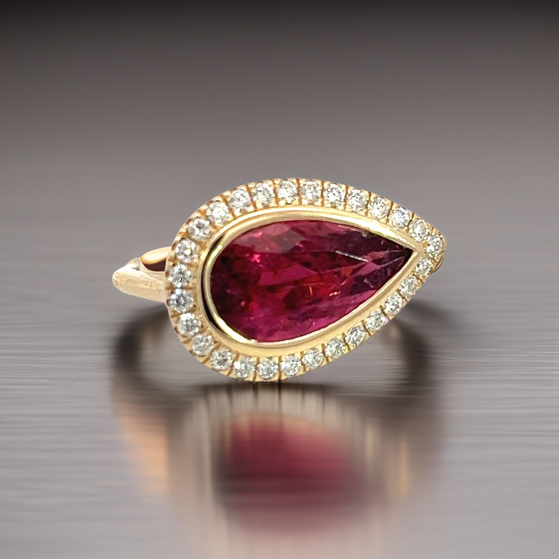 Natural Rubellite Diamond Ring 6.5 14k Y Gold 4.68 TCW Certified For Sale 14
