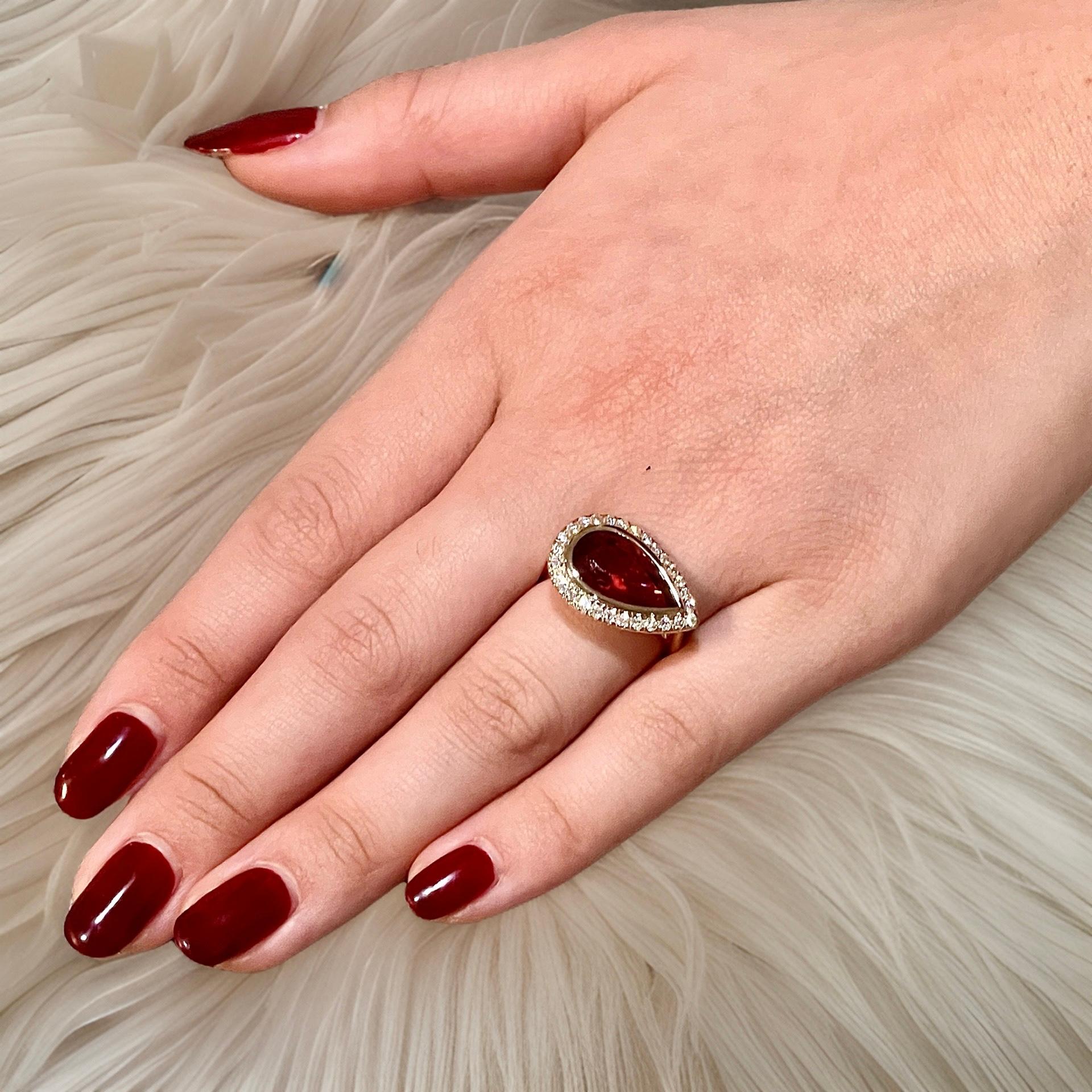 Natural Rubellite Diamond Ring 6.5 14k Y Gold 4.68 TCW Certified In New Condition For Sale In Brooklyn, NY