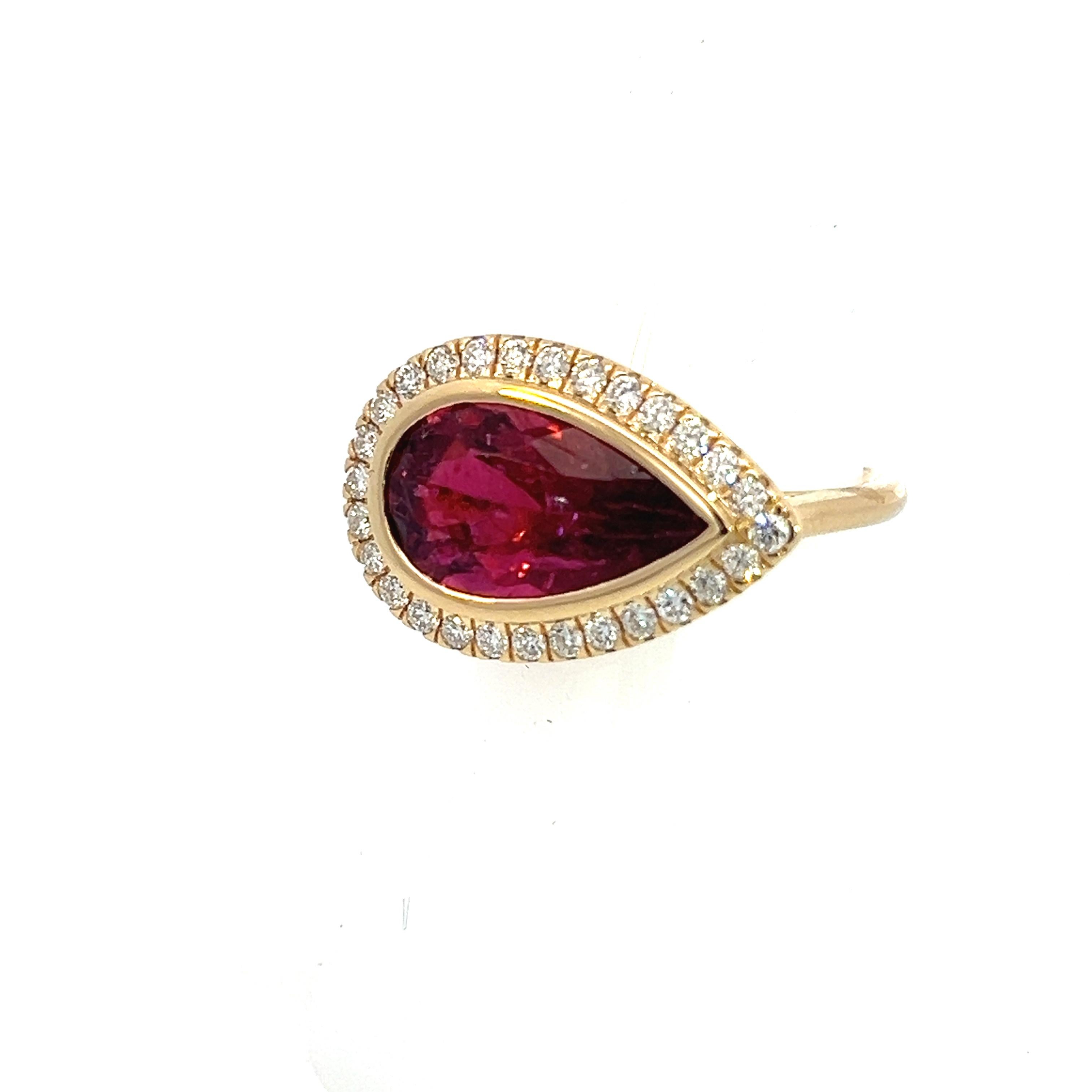 Women's Natural Rubellite Diamond Ring 6.5 14k Y Gold 4.68 TCW Certified For Sale