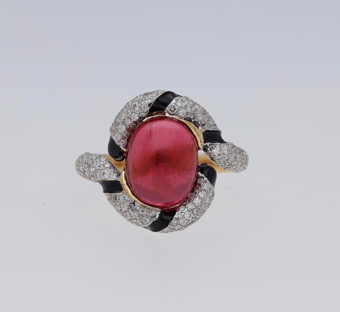 Natürlicher Rubellit-Diamantring in 18k Gold (Asscher-Schliff) im Angebot