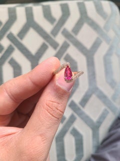 Natural Rubellite & Diamonds Engagement/ Bridal Ring Set in 18K Rose Gold