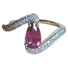 Natural Rubellite & Diamonds Engagement/ Bridal Ring Set in 18K Rose Gold