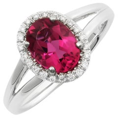 Natural Rubellite Gemstone 1.22 carats set in 14K White Gold Ring with Diamonds