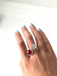 Natural Rubellite Ring Set in 18 Karat Gold with Diamonds
