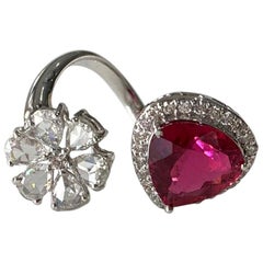 Natural Rubellite Ring Set in 18 Karat Gold with Diamonds Natural Rubellite Ring Set in 18 Karat Gold with Diamonds