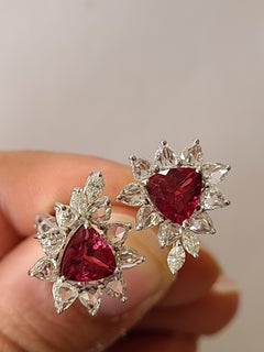 Natural Rubellite Ring Set in 18 Karat Gold with Rose-Cut Diamonds