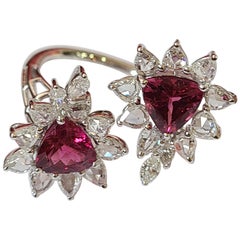 Natural Rubellite Ring Set in 18 Karat Gold with Rose-Cut Diamonds