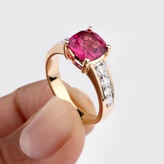 Natural Rubellite Ring With Diamonds 2.6 Carats 14K Yellow Gold