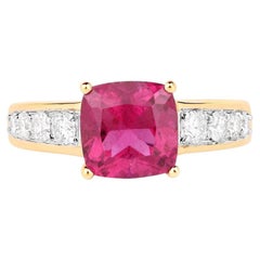 Natural Rubellite Ring With Diamonds 2.6 Carats 14K Yellow Gold