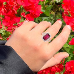 Natural Rubellite Ring With Diamonds 5.32 Carats 9K Yellow Gold