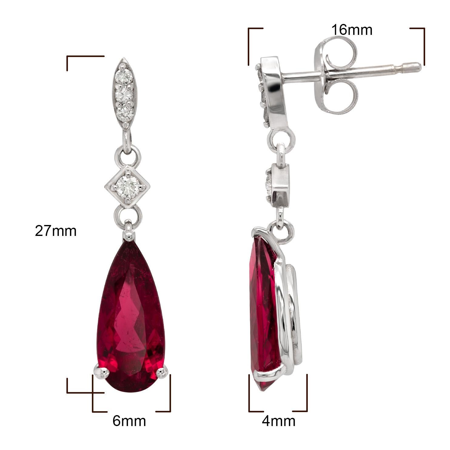 Natural  Rubellites 3.16 Carats set in 14K White Gold Earrings with Diamonds  For Sale 2