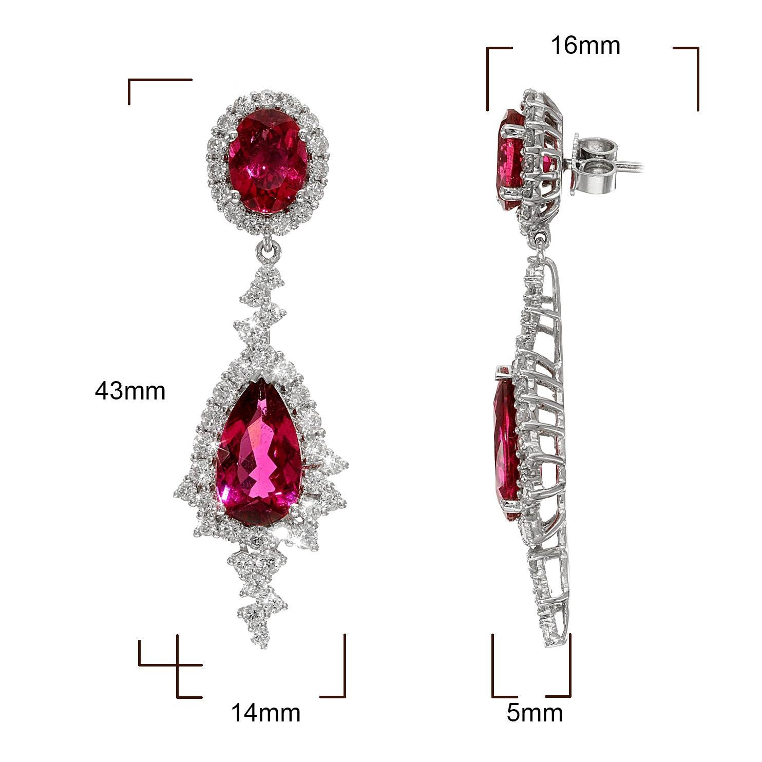 Natural Rubellites 8.27 Carat in White Gold Earrings with Diamonds For Sale 1