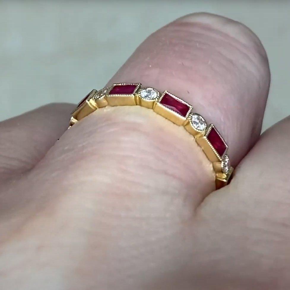 French Cut Natural Rubies (Approx 0.30-Carats) & Diamonds (Approx 0.10-Carats), Yellow Gold For Sale
