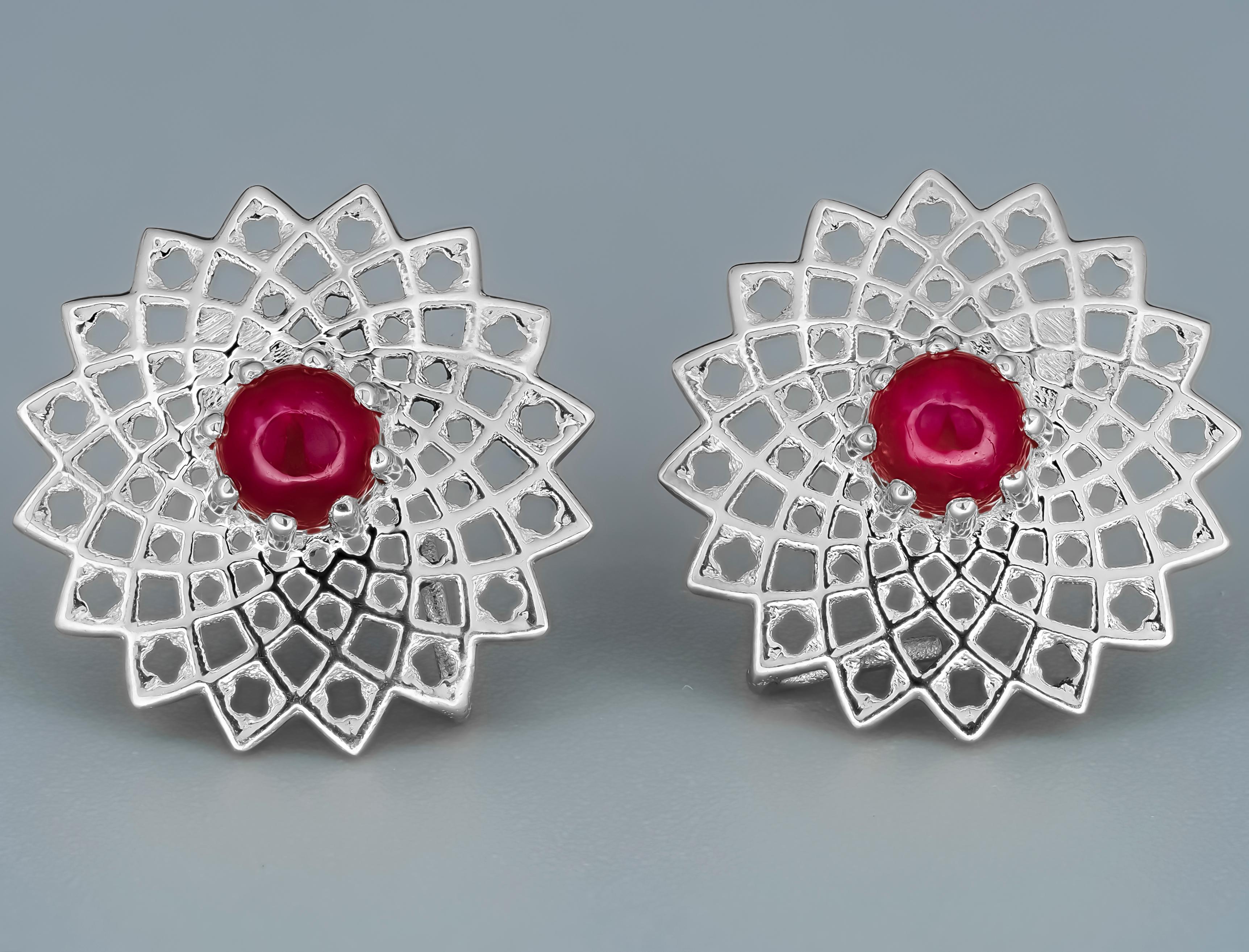 Round Cut Natural Rubies Earrings For Sale