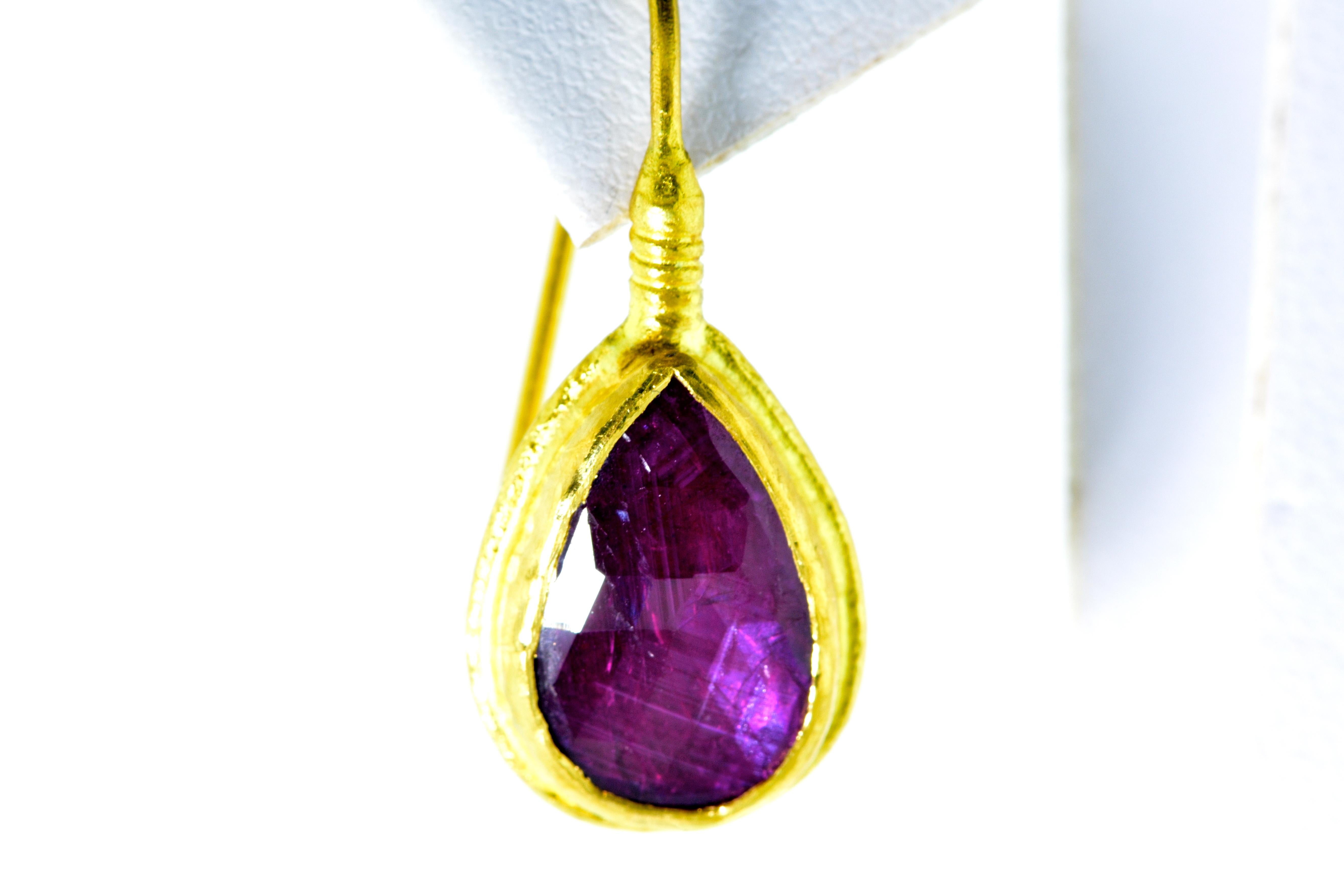 Rose Cut Natural Rubies in Contemporary Gold Earrings