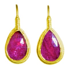 Natural Rubies in Contemporary Gold Earrings