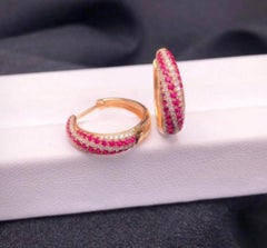 Natural Ruby 0.59cts & Diamond 0.24cts Earring in 14k Gold