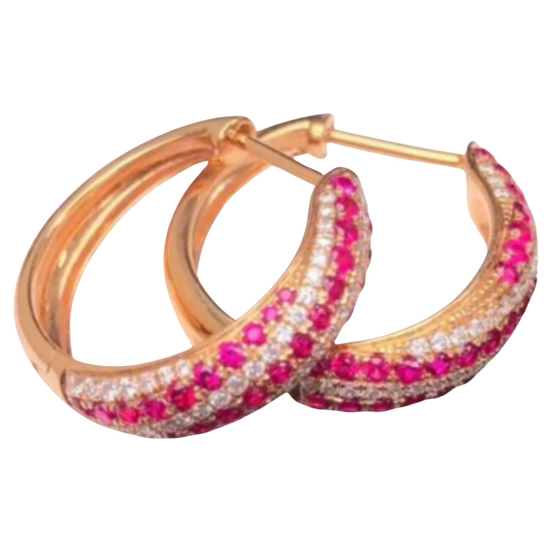 Ruby 0.59cts & Diamond 0.24cts Earring in 14k Gold For Sale