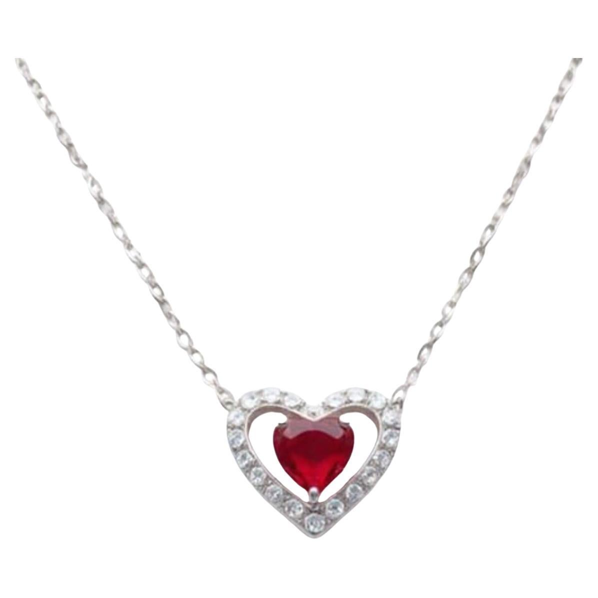 Stunning 18K White Gold Ruby and Diamond Necklace, 0.5ct & 0.2ct For Sale