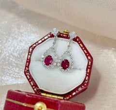 Natural Ruby 0.7cts & Diamond 0.37cts Earring in 14k Gold
