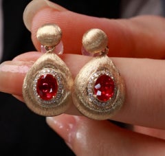 Natural Ruby 0.83cts & Diamond 0.12cts Earring in 14k Gold