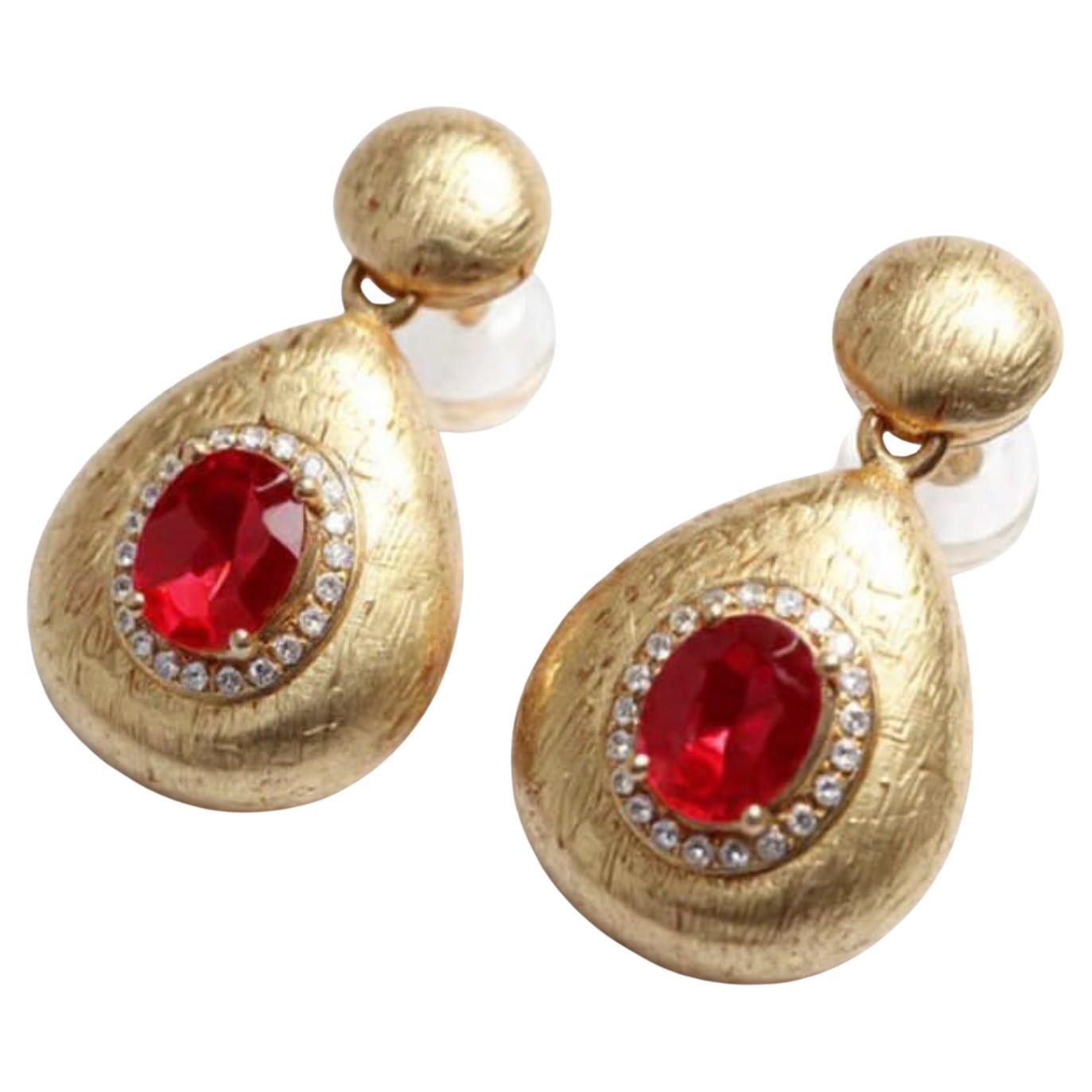Natural Ruby 0.83cts & Diamond 0.12cts Earring in 14k Gold