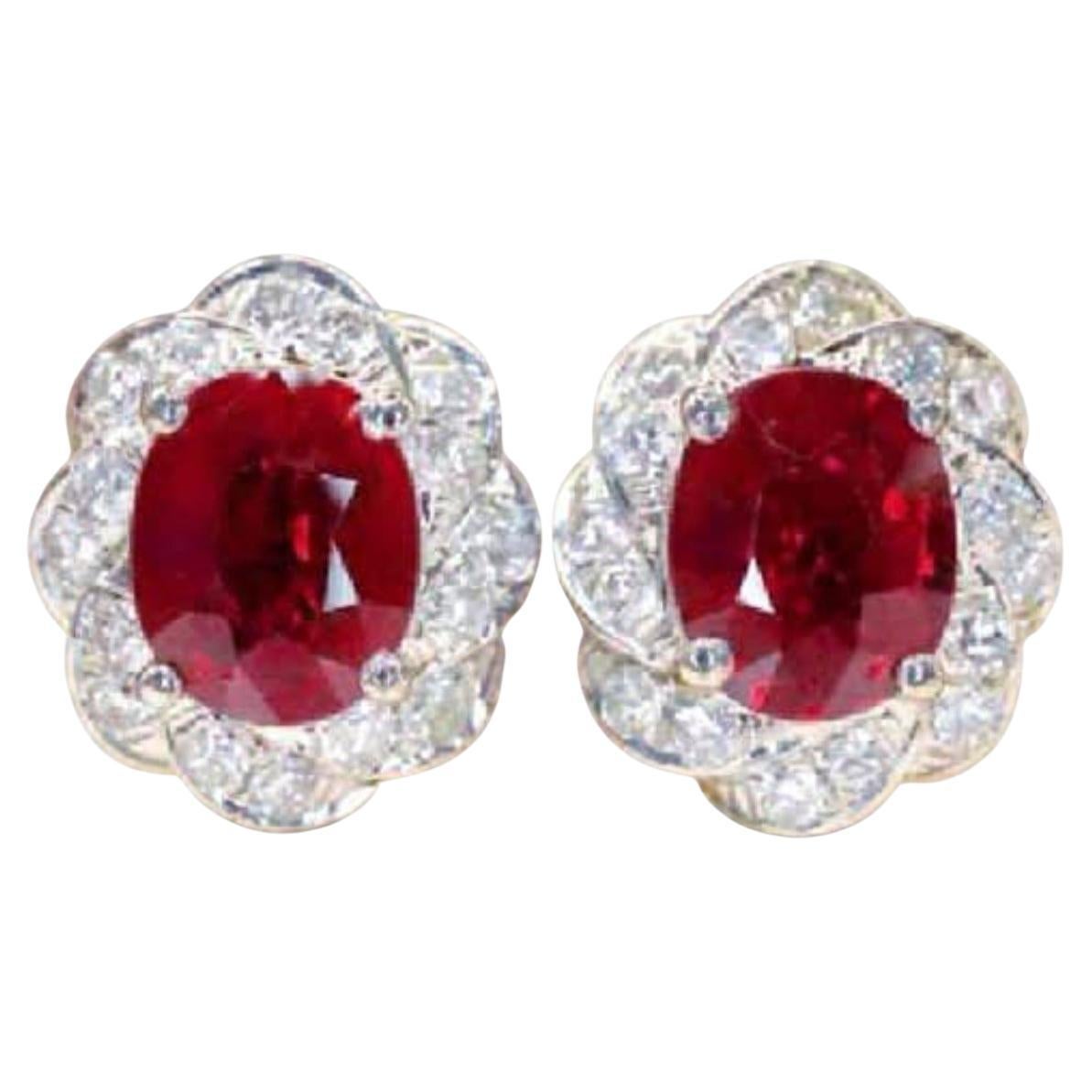 Natural Ruby 1.02cts & Diamond 0.25cts Earring in 18k Gold