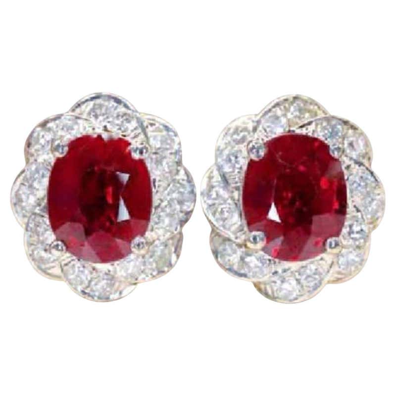 Ruby Diamond Artist 4.91 Carat Square Cut Ruby Diamond 18K White Gold Stud Earrings For ...